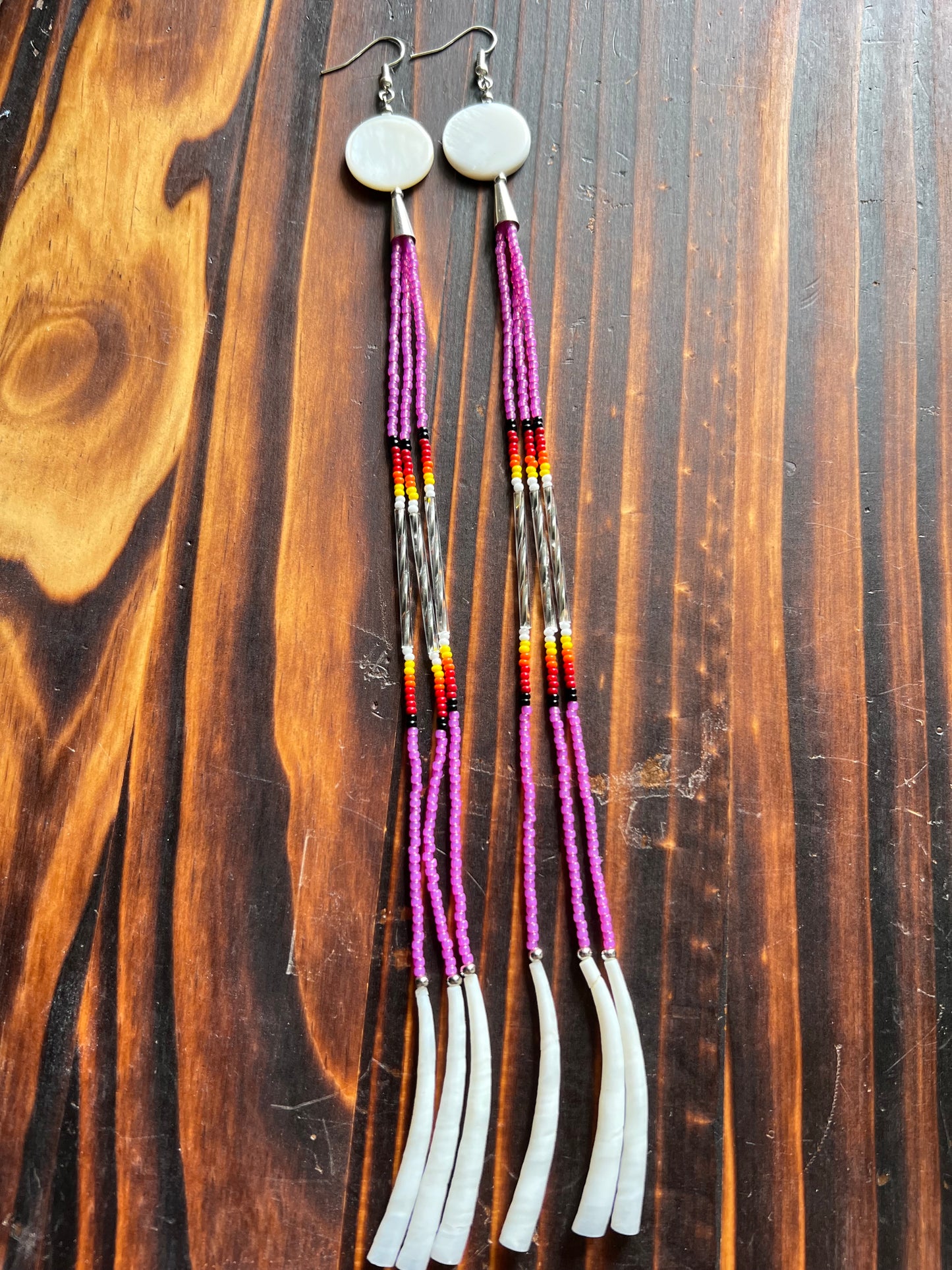 Pink Earrings with Dentalium Shells