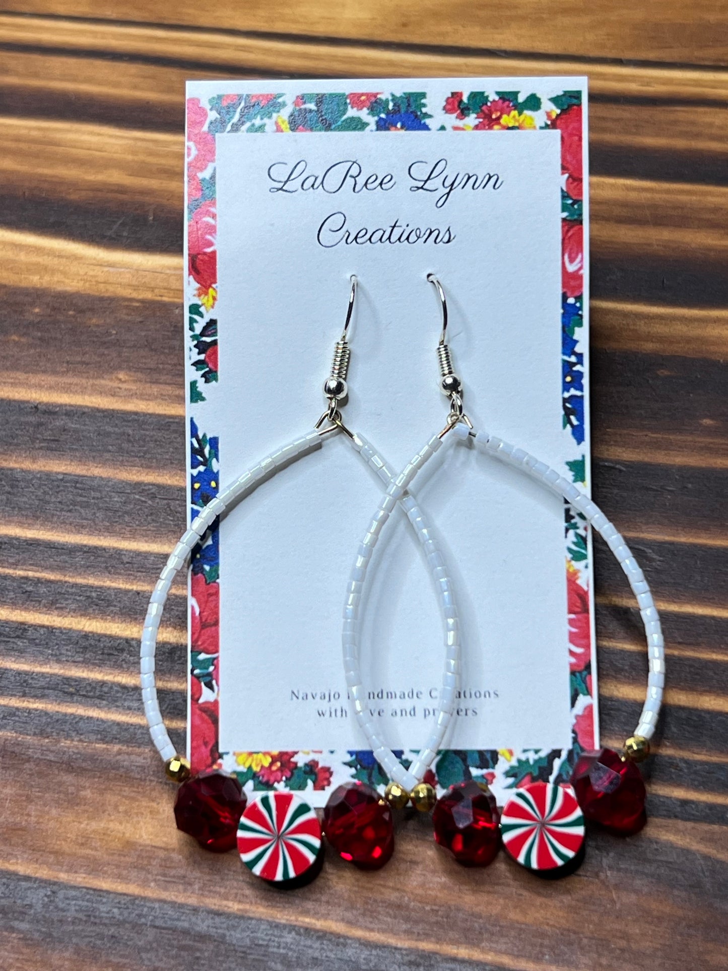 White Teardrop Earrings with Red