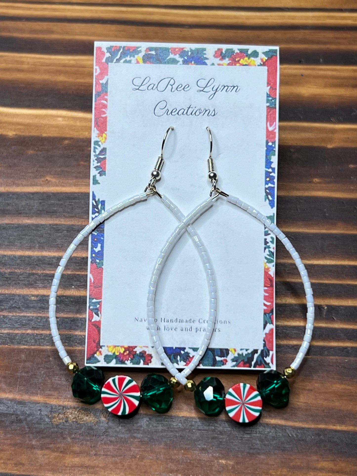 White Teardrop Earrings with Green