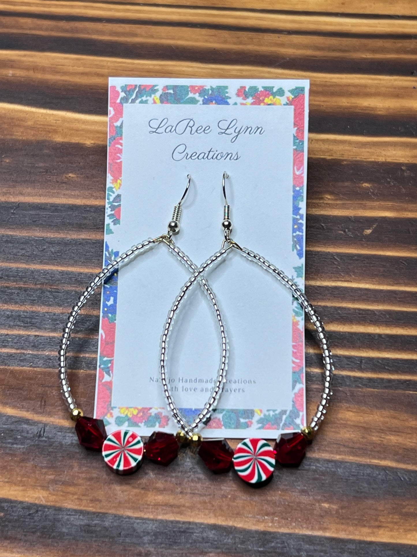 Silver Teardrop Earrings with red