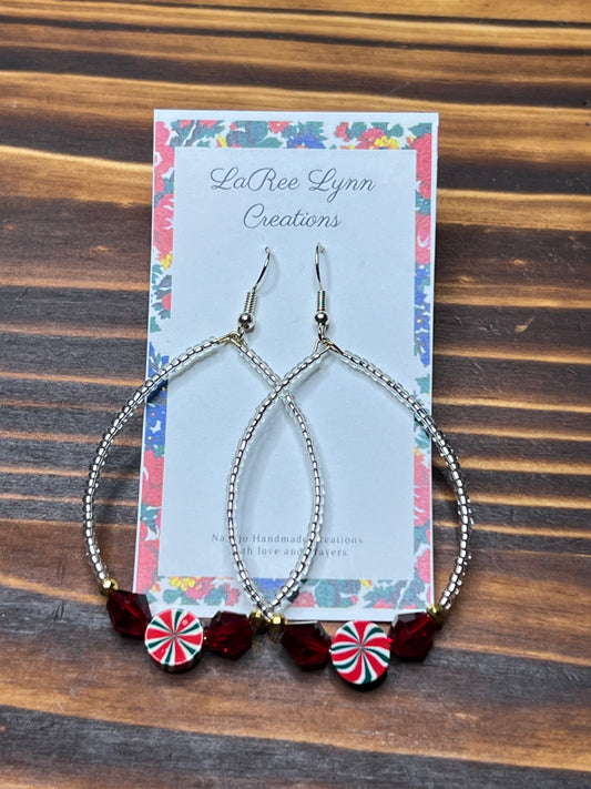 Silver Teardrop Earrings with red