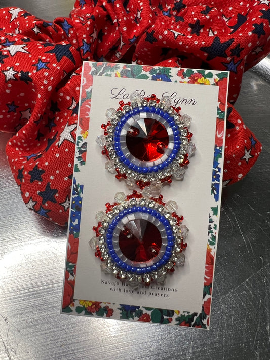 Red center with Red, White and Blue Earring with Scrunchie