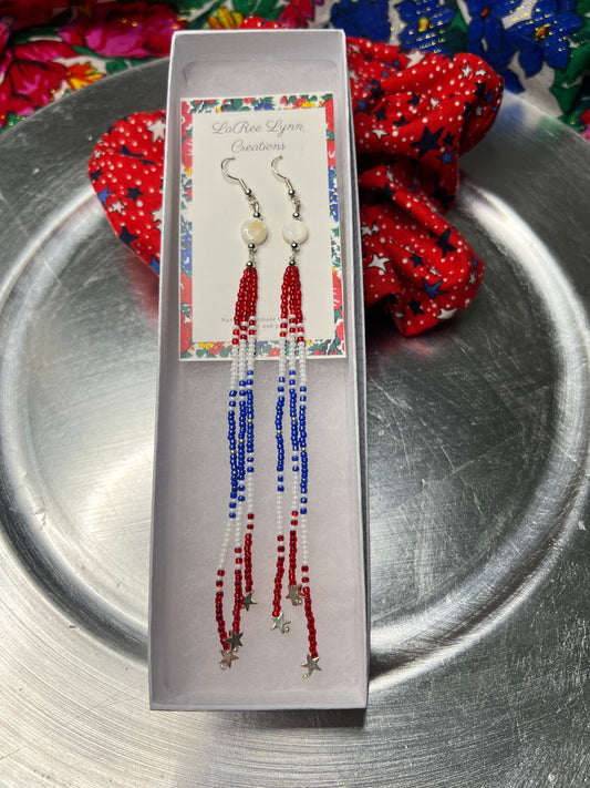 Red, White and Blue Fringe Earring with Scrunchie