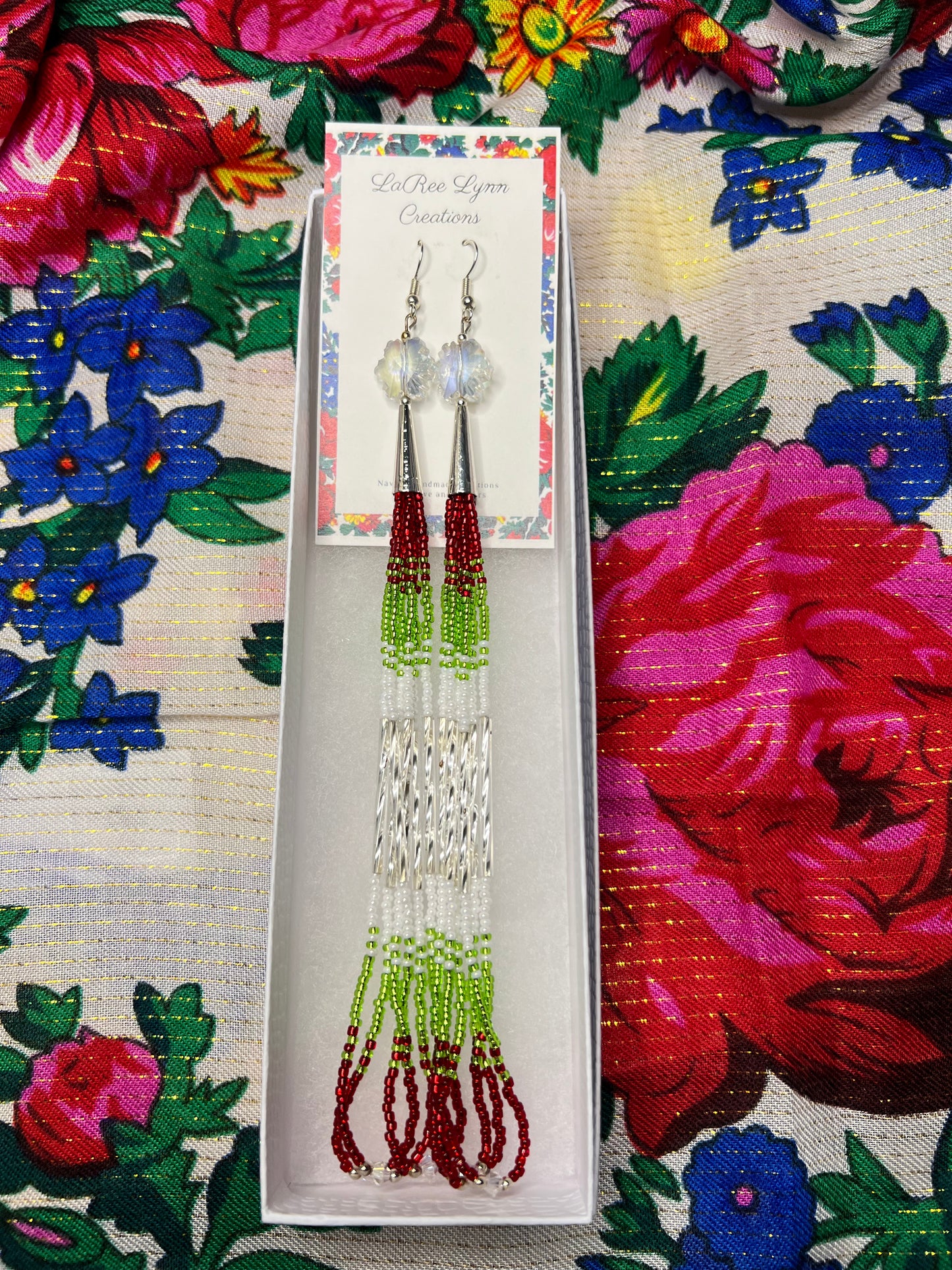 Red, Green and Silver Lined Christmas Fringe Earrings